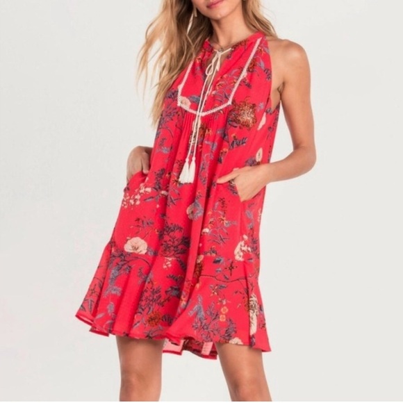 Miss Me Womens Red Floral Boho Sleeveless Dress size Medium - Picture 1 of 5
